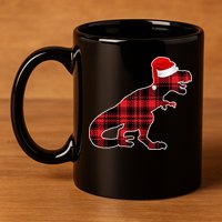 Dinosaur Santa Plaid 11oz C Handle Ceramic Mug