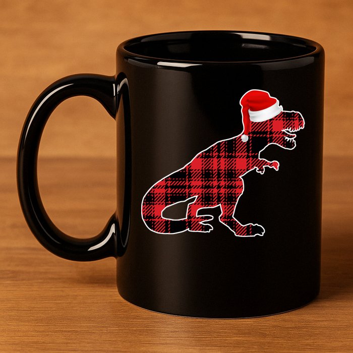 Dinosaur Santa Plaid 11oz C Handle Ceramic Mug