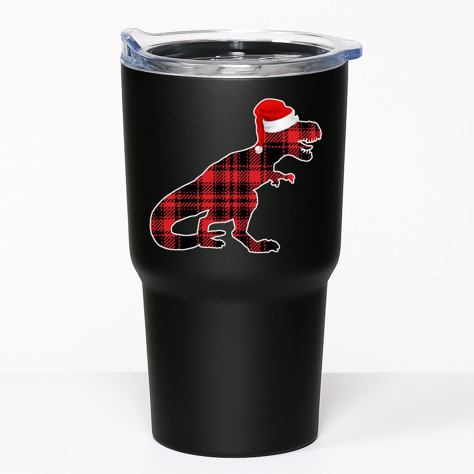 Dinosaur Santa Plaid Tumbler