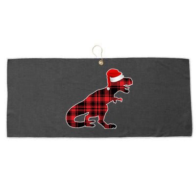 Dinosaur Santa Plaid Large Microfiber Waffle Golf Towel