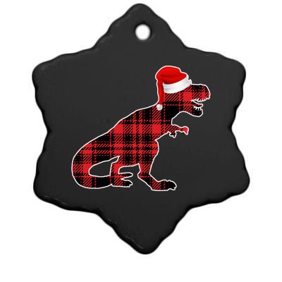 Dinosaur Santa Plaid Ceramic Star Ornament