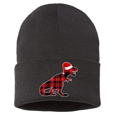 Dinosaur Santa Plaid Sustainable Knit Beanie