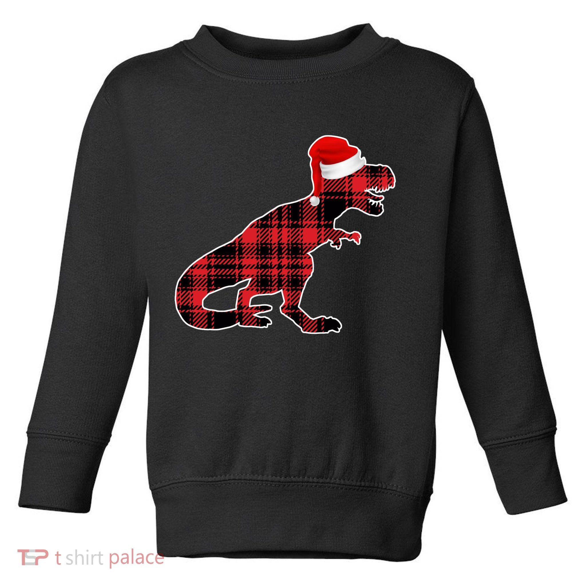 Dinosaur Santa Plaid Toddler Sweatshirt