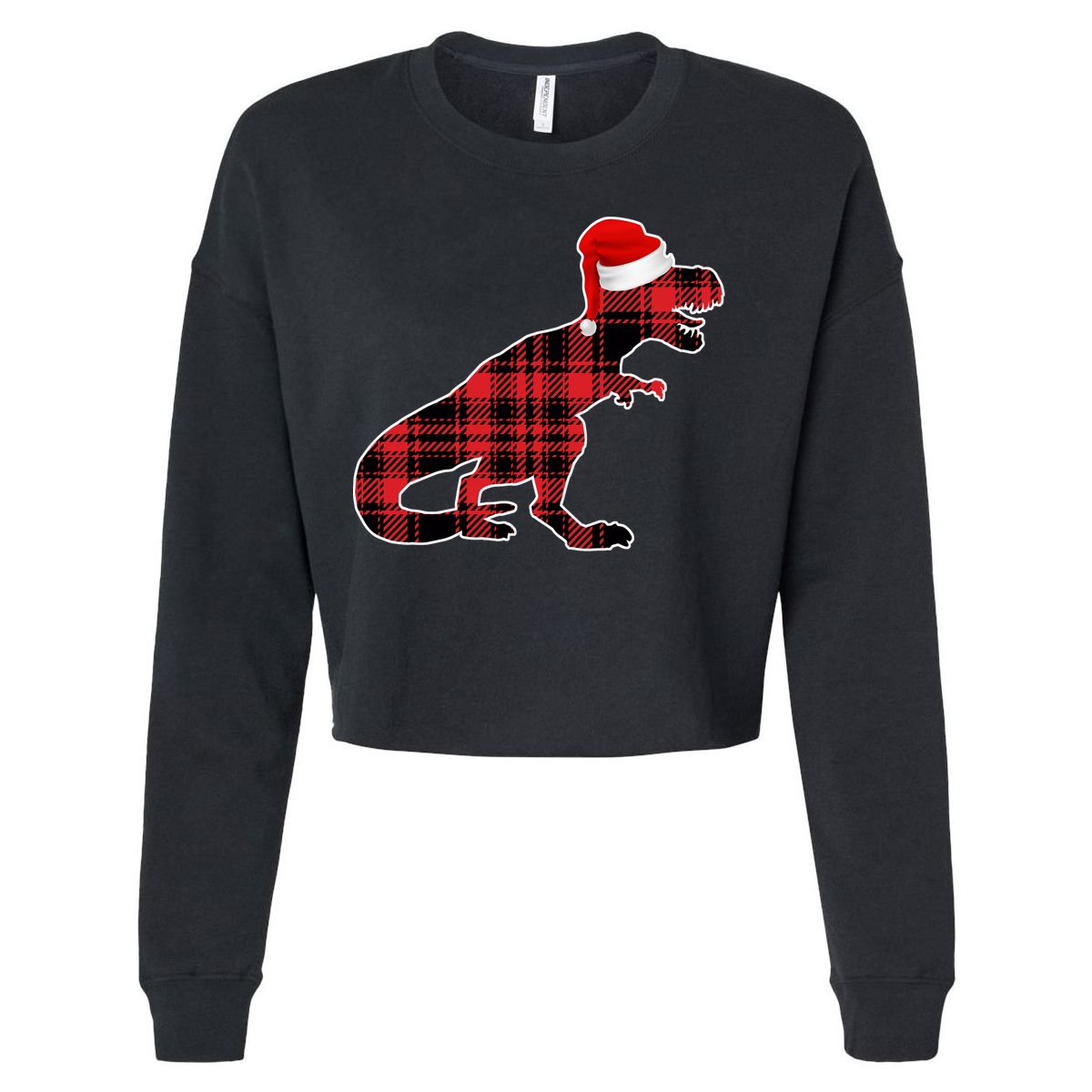 Dinosaur Santa Plaid Cropped Pullover Crew