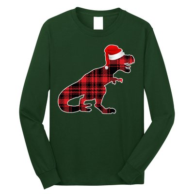 Dinosaur Santa Plaid Long Sleeve Shirt