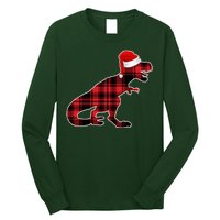 Dinosaur Santa Plaid Long Sleeve Shirt