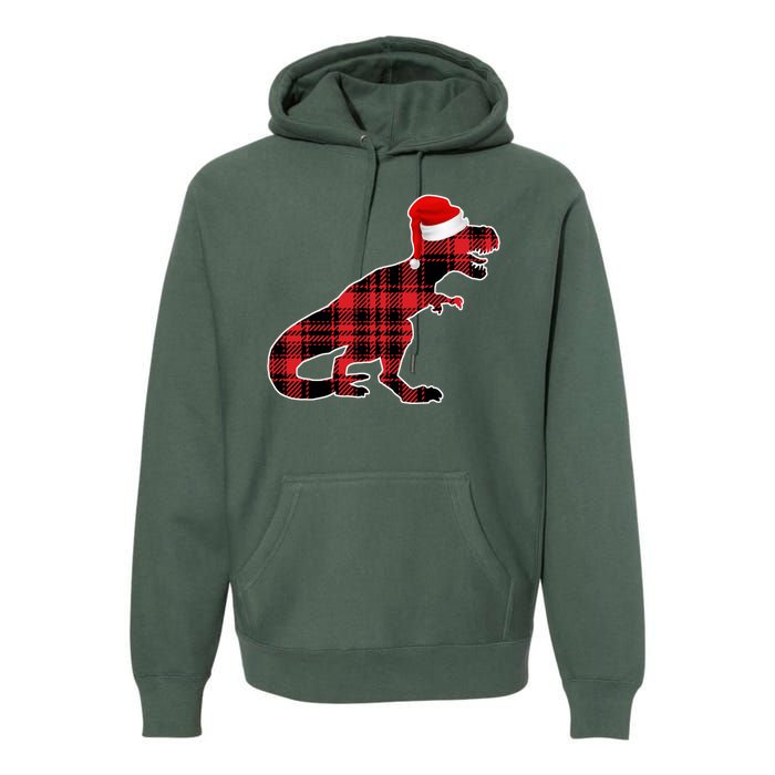 Dinosaur Santa Plaid Premium Hoodie