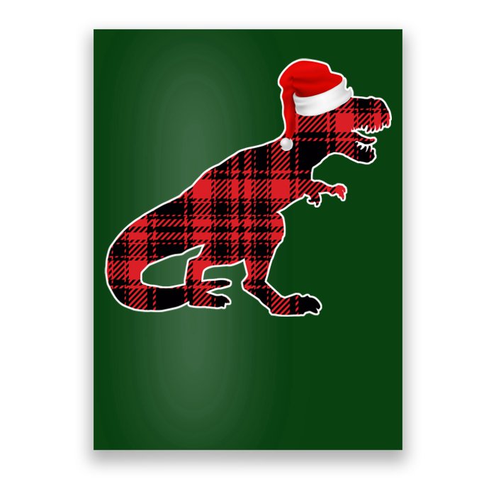 Dinosaur Santa Plaid Poster