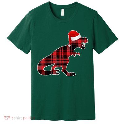 Dinosaur Santa Plaid Premium T-Shirt