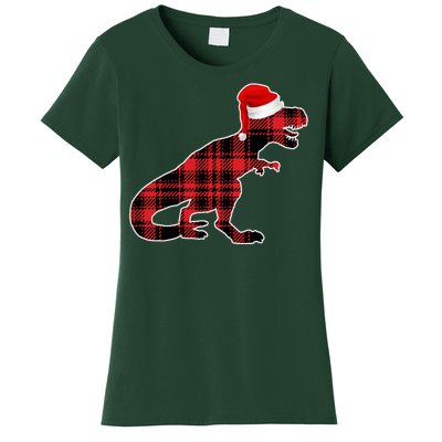 Dinosaur Santa Plaid Women's T-Shirt