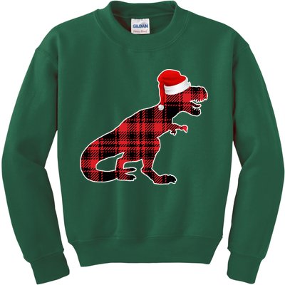 Dinosaur Santa Plaid Kids Sweatshirt