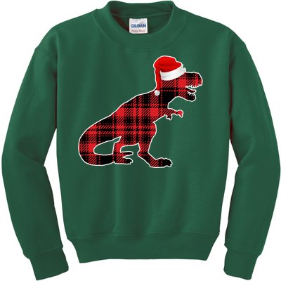 Dinosaur Santa Plaid Kids Sweatshirt