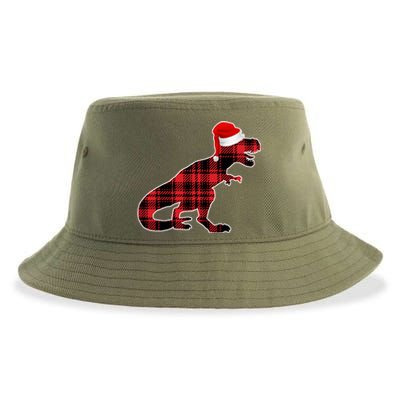 Dinosaur Santa Plaid Sustainable Bucket Hat