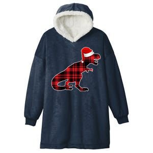 Dinosaur Santa Plaid Hooded Wearable Blanket