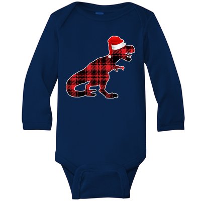 Dinosaur Santa Plaid Baby Long Sleeve Bodysuit