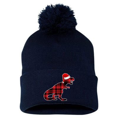 Dinosaur Santa Plaid Pom Pom 12in Knit Beanie