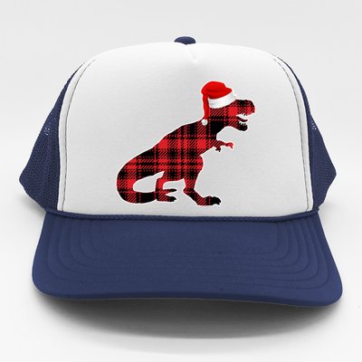 Dinosaur Santa Plaid Trucker Hat