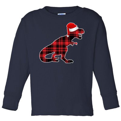 Dinosaur Santa Plaid Toddler Long Sleeve Shirt