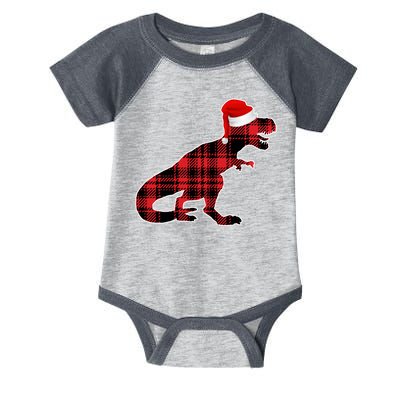 Dinosaur Santa Plaid Infant Baby Jersey Bodysuit