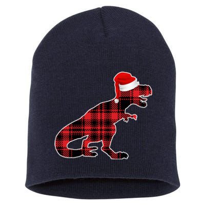 Dinosaur Santa Plaid Short Acrylic Beanie