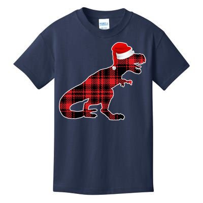 Dinosaur Santa Plaid Kids T-Shirt