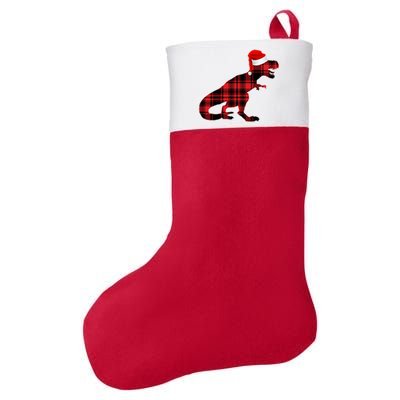 Dinosaur Santa Plaid Felt Holiday Christmas Stocking