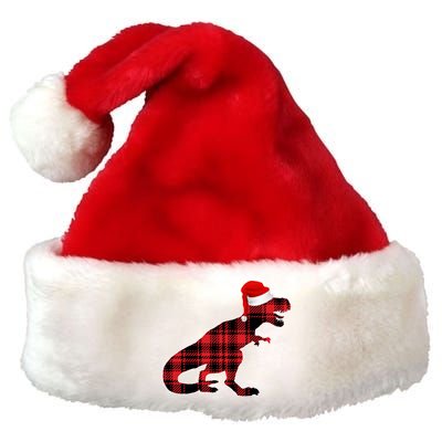 Dinosaur Santa Plaid Premium Christmas Santa Hat