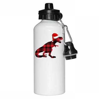 Dinosaur Santa Plaid Aluminum Water Bottle