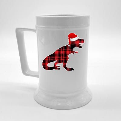 Dinosaur Santa Plaid Beer Stein