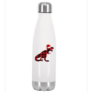 Dinosaur Santa Plaid Stainless Steel Insulated Water Bottle