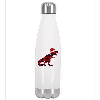 Dinosaur Santa Plaid Stainless Steel Insulated Water Bottle