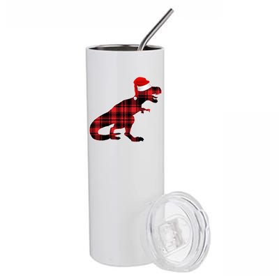 Dinosaur Santa Plaid Stainless Steel Tumbler