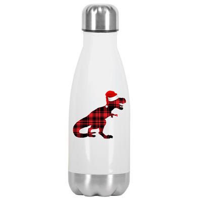 Dinosaur Santa Plaid Stainless Steel Insulated Water Bottle