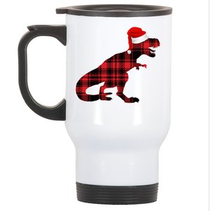 Dinosaur Santa Plaid Stainless Steel Travel Mug