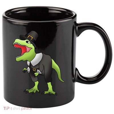 Dinosaur Thanksgiving Pilgrim 11oz C Handle Ceramic Mug