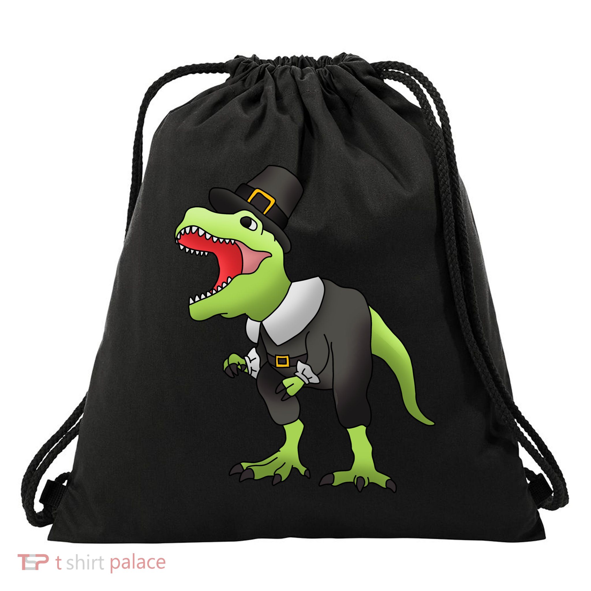 Dinosaur Thanksgiving Pilgrim Drawstring Bag