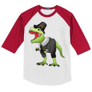 Dinosaur Thanksgiving Pilgrim Kids Colorblock Raglan Jersey