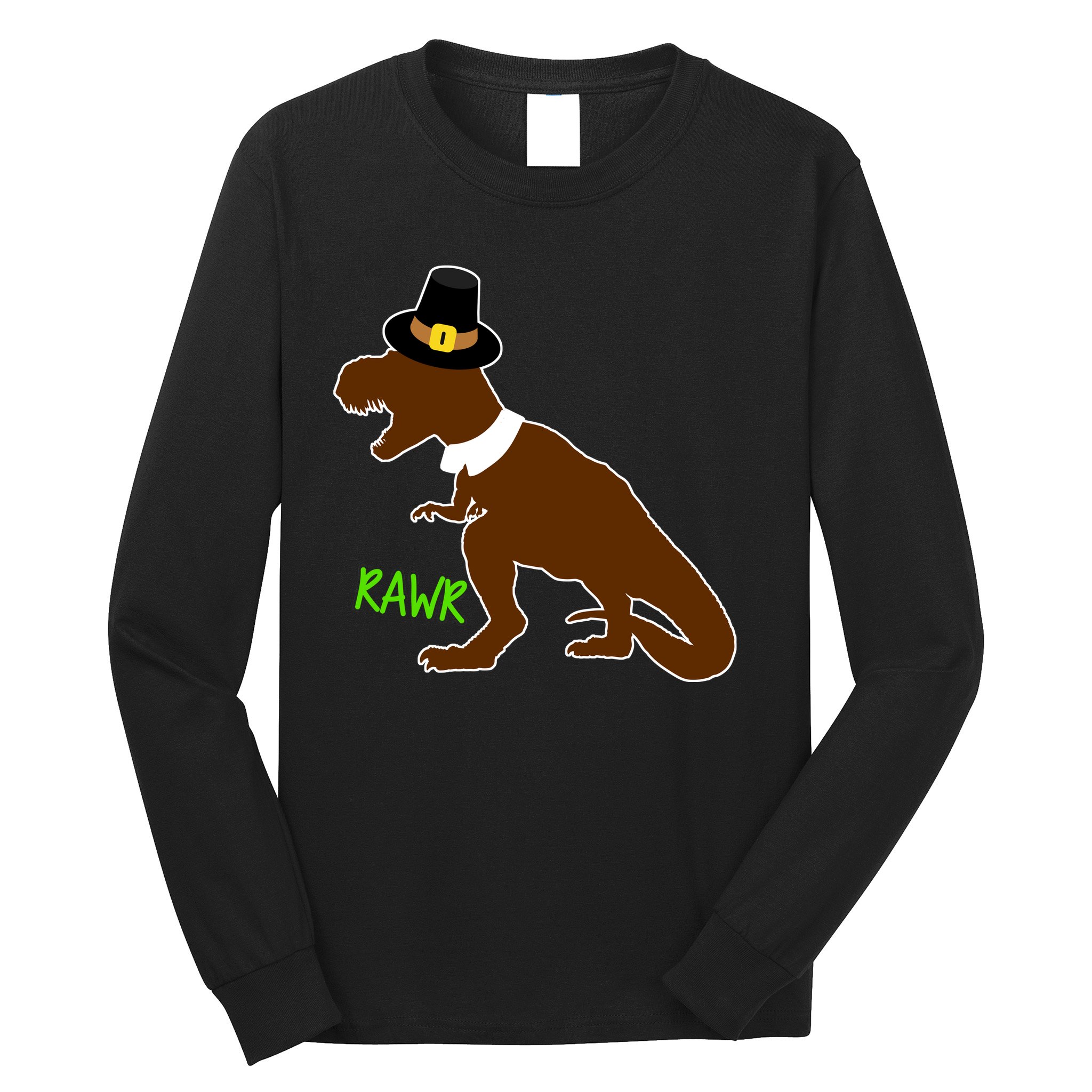 Dinosaur Thanksgiving T-Rex Pilgrim Long Sleeve Shirt