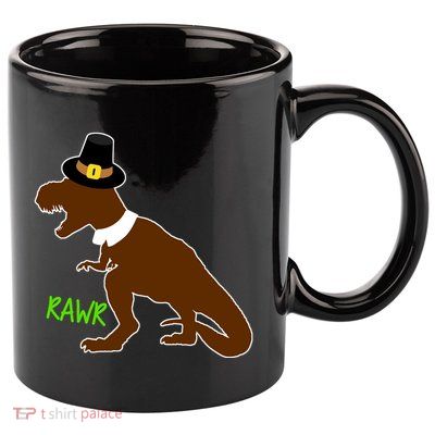 Dinosaur Thanksgiving T-Rex Pilgrim 11oz C Handle Ceramic Mug