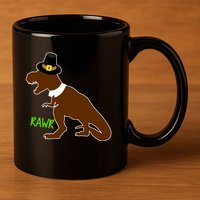 Dinosaur Thanksgiving T-Rex Pilgrim 11oz C Handle Ceramic Mug