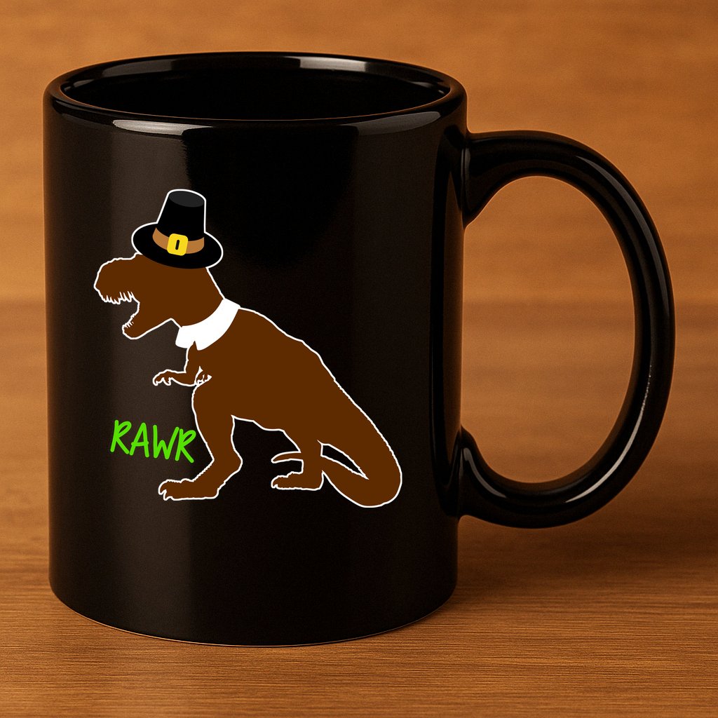 Dinosaur Thanksgiving T-Rex Pilgrim 11oz C Handle Ceramic Mug
