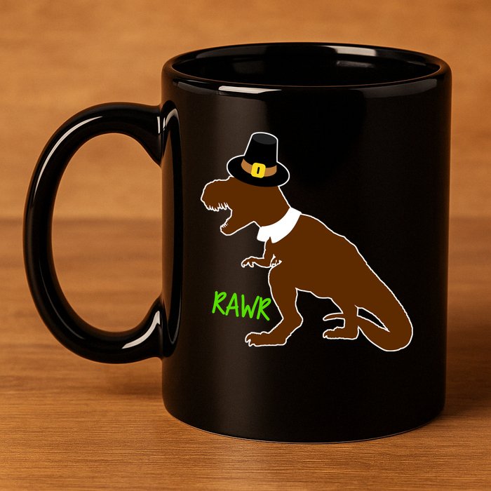 Dinosaur Thanksgiving T-Rex Pilgrim 11oz C Handle Ceramic Mug