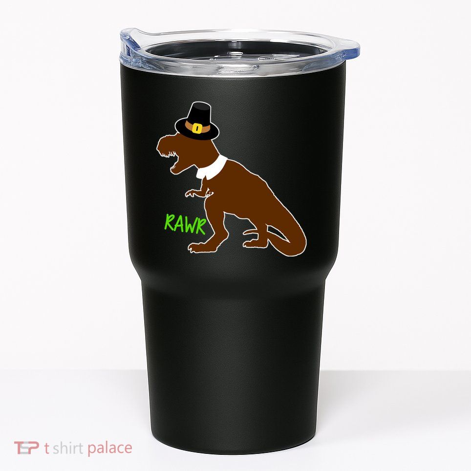 Dinosaur Thanksgiving T-Rex Pilgrim Tumbler