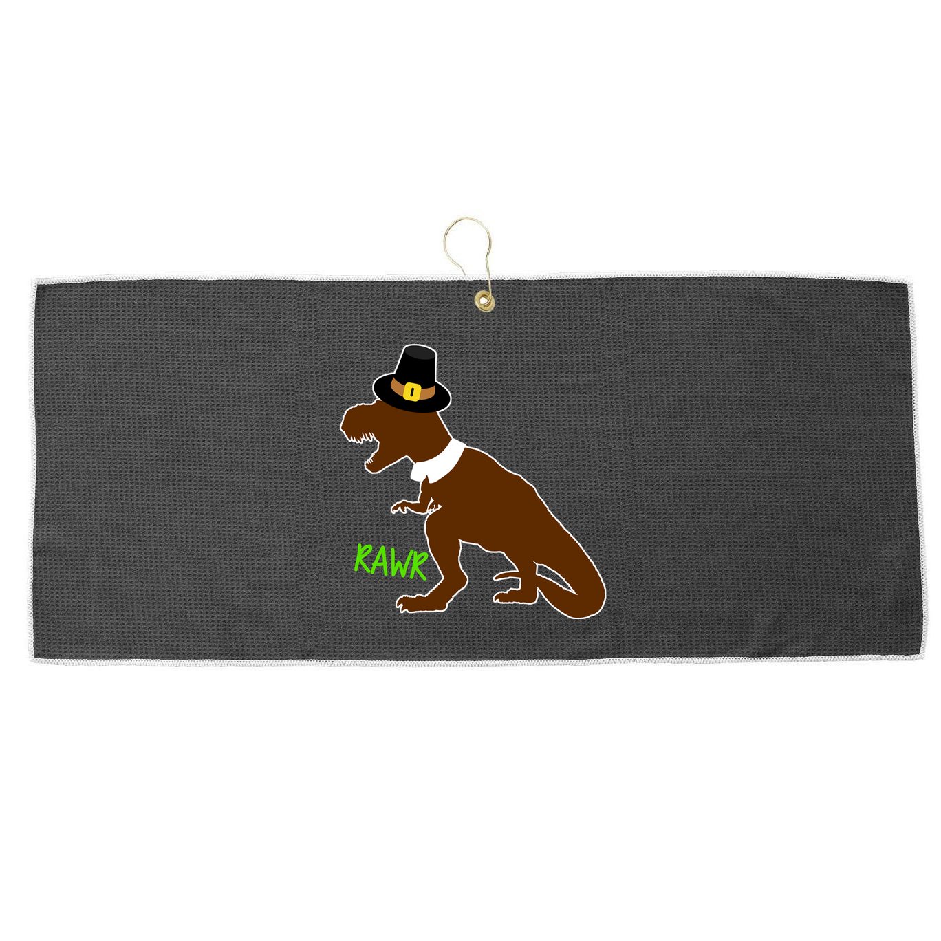 Dinosaur Thanksgiving T-Rex Pilgrim Large Microfiber Waffle Golf Towel