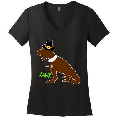 Dinosaur Thanksgiving T-Rex Pilgrim Women's V-Neck T-Shirt
