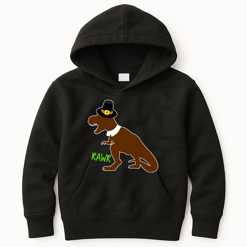 Dinosaur Thanksgiving T-Rex Pilgrim Kids Hoodie