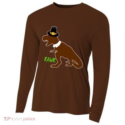 Dinosaur Thanksgiving T-Rex Pilgrim Cooling Performance Long Sleeve Crew
