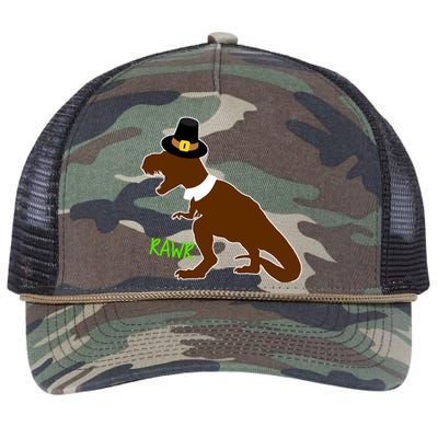 Dinosaur Thanksgiving T-Rex Pilgrim Retro Rope Trucker Hat Cap