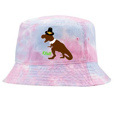 Dinosaur Thanksgiving T-Rex Pilgrim Tie-Dyed Bucket Hat