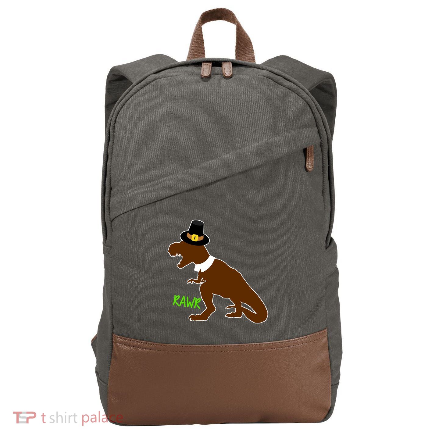 Dinosaur Thanksgiving T-Rex Pilgrim Cotton Canvas Backpack